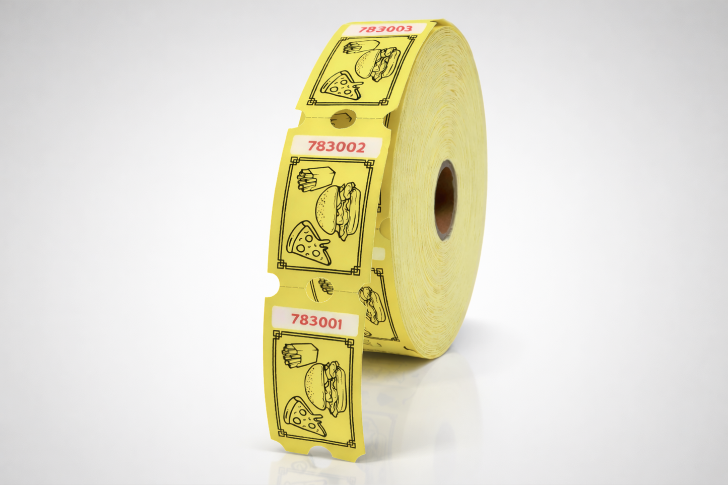 Yellow roll tickets with fast food motif from JM Band®