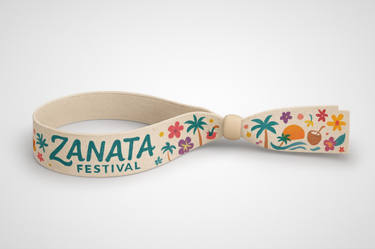 A photo of a cotton fabric bracelet with color print