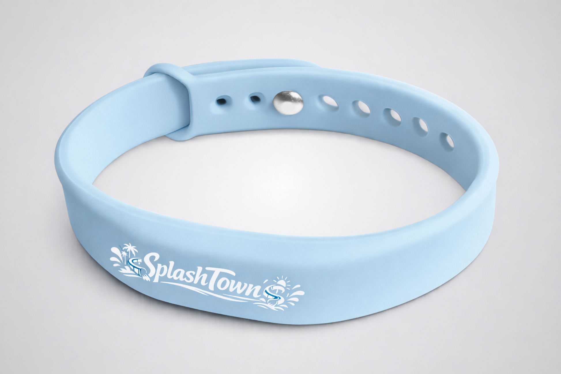 Een foto van een siliconen armband met NFC en een eigen ontwerp van JM Band®.
