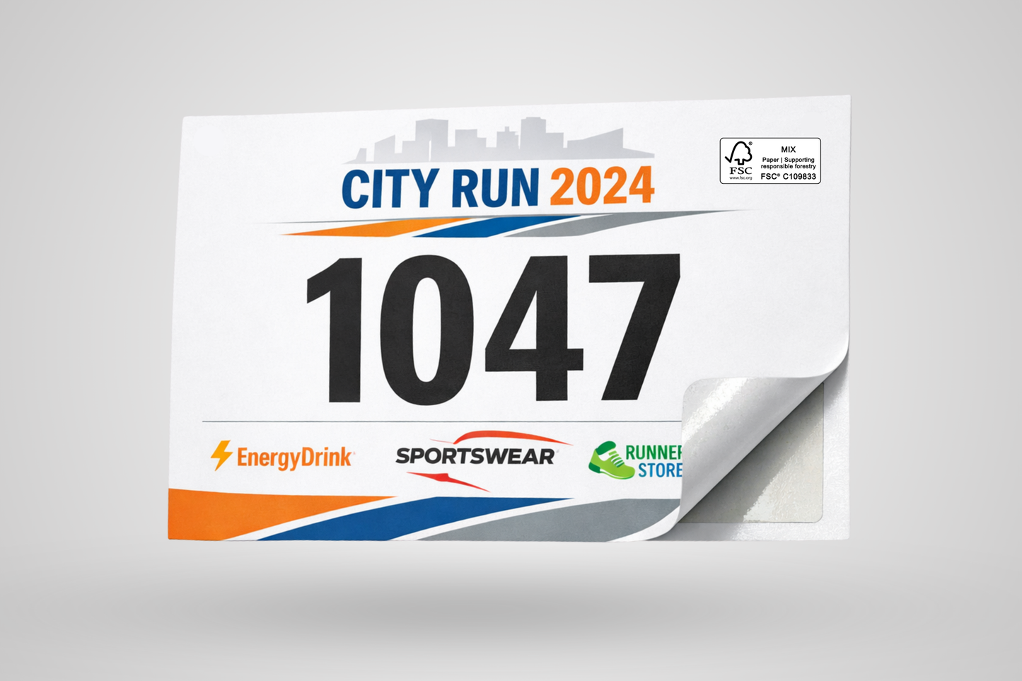 Self-adhesive race numbers with print and FSC certification from JM Band®