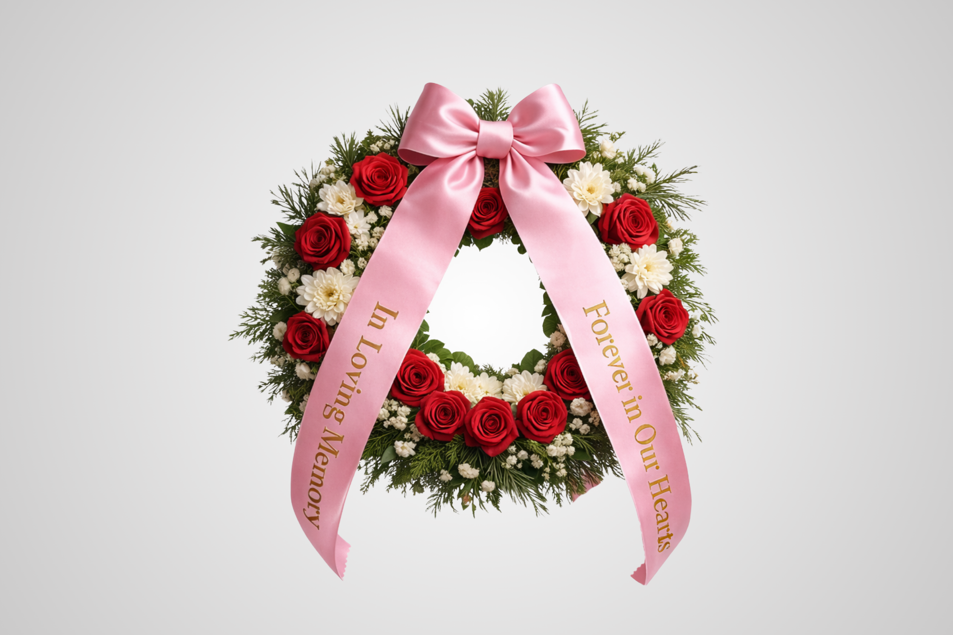 Roze, milieuvriendelijk satijnen boeketlint met print en een eigen ontwerp van JM Band®.