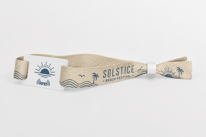 Beige RFID katoenen polsbandje met bedrukt strandfestivalontwerp