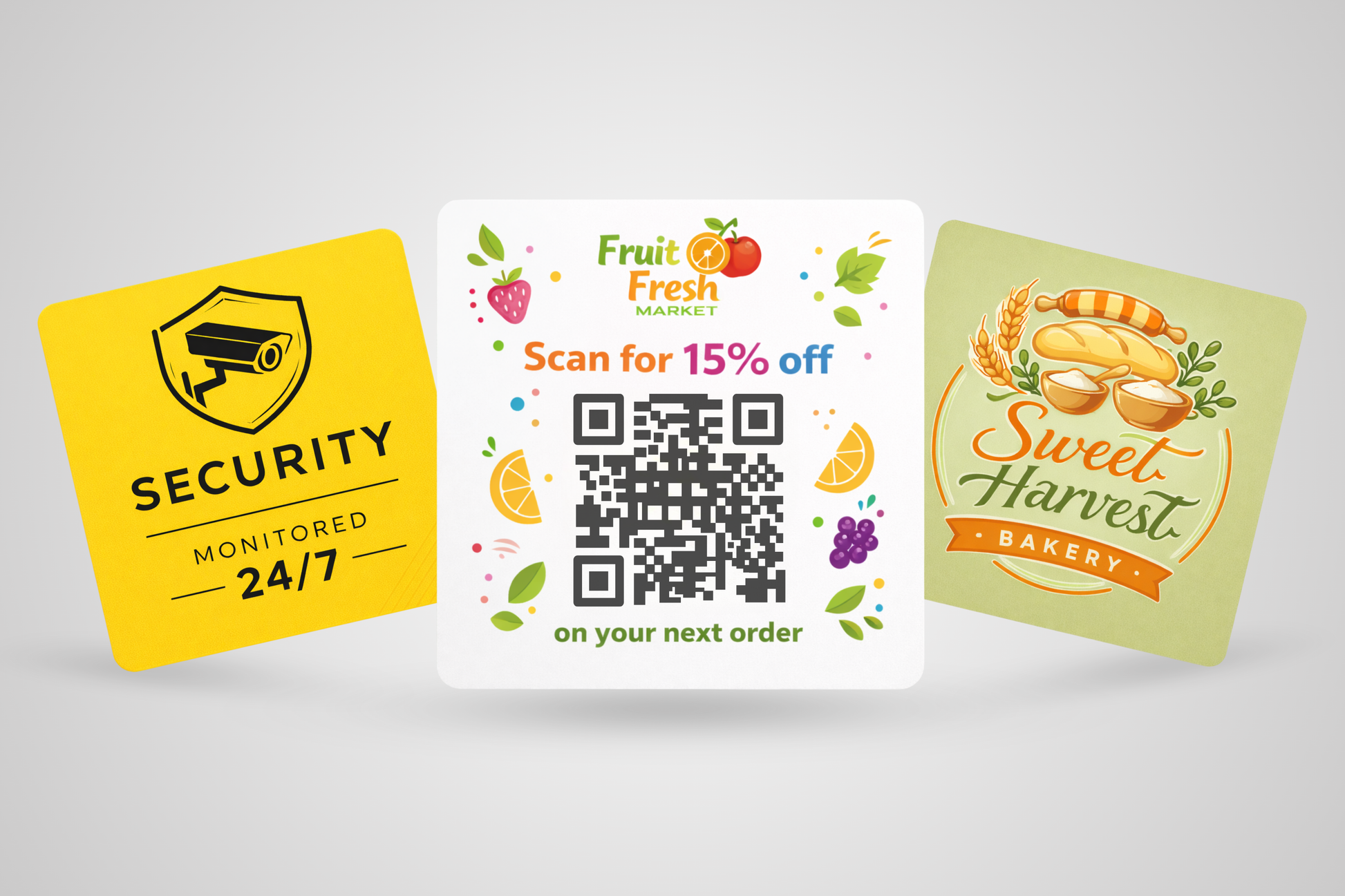 Square stickers with logo and QR code from JM Band®