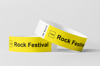 Papieren polsbandjes - Zwarte opdruk Papieren polsbandjes JM Band® 10 Geel