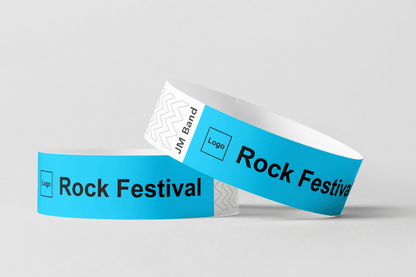 Papieren polsbandjes - Zwarte opdruk Papieren polsbandjes JM Band® 10 Blauw